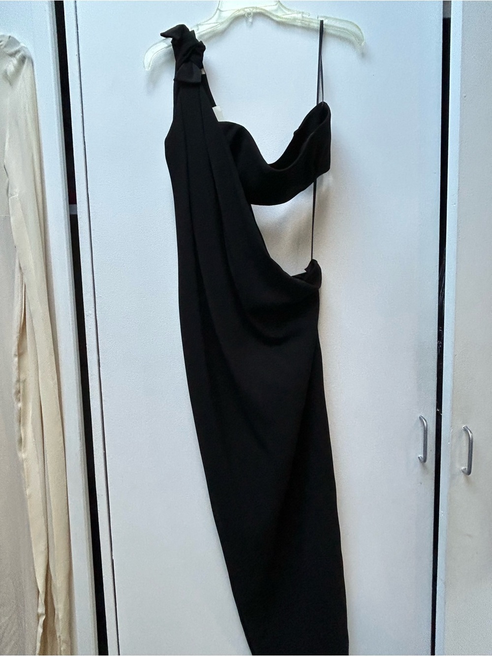 PAULE KA Black One-Shoulder Draped Evening Gown